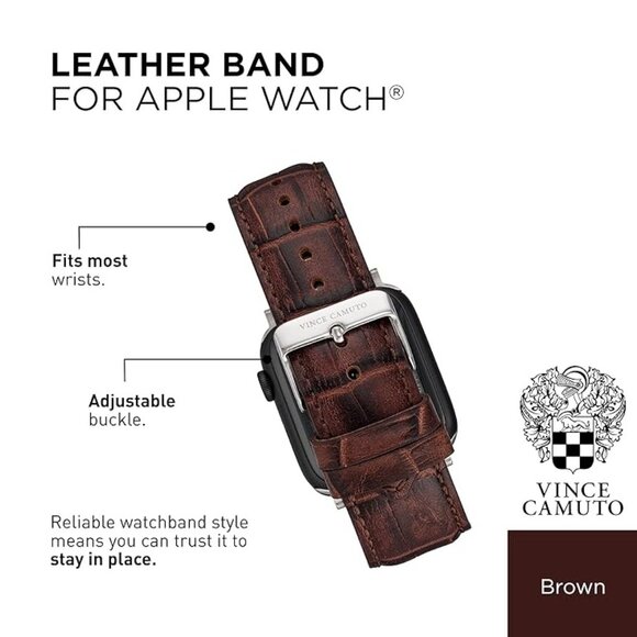NIB Vince Camuto Brown Leather Apple Watch Band – Crocodile Pattern – 42/44/45mm - Picture 4 of 11